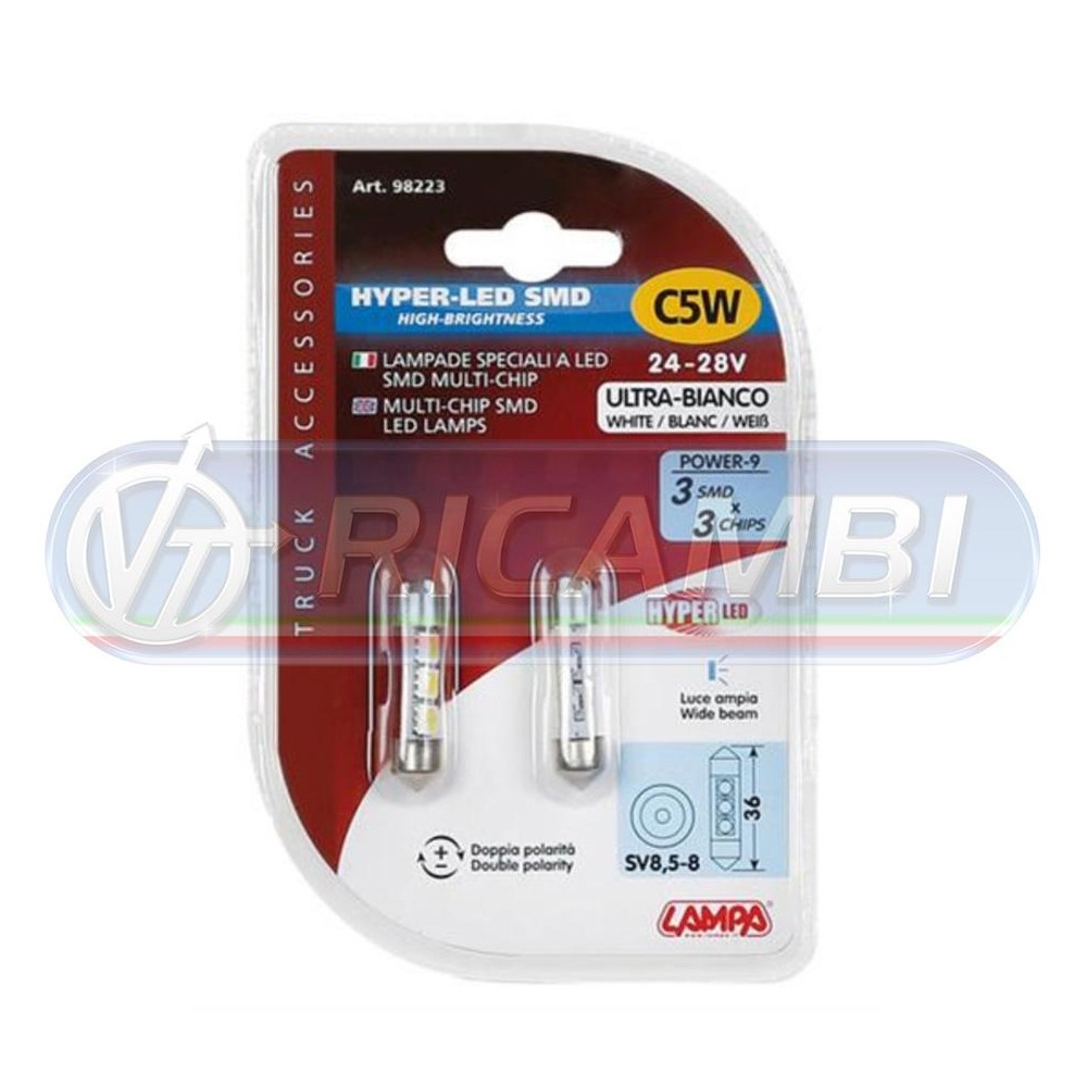 1 - LAMPADINA SILURO 24V 36 mm HYPER LED COPPIA