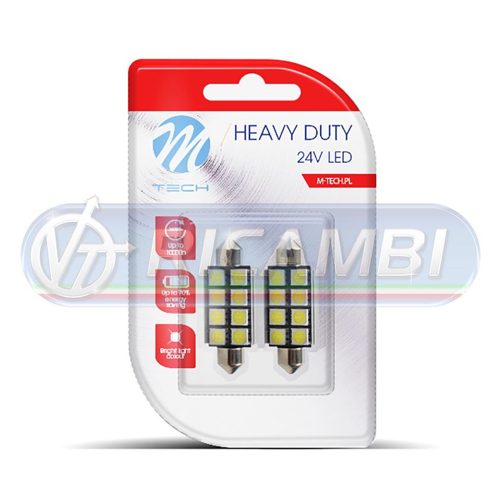1 - LAMPADINA SILURO 24V 41mm 8 LED CANBUS COPPIA