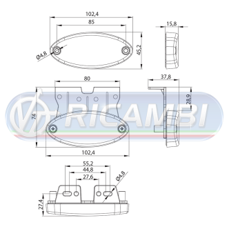 1 - FANALINO INGOMBRO 1 LED OVALE C/STAFFA ROSSO