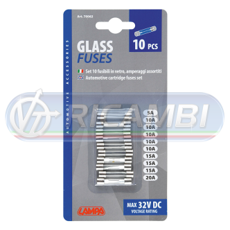 1 - KIT 10PZ FUSIBILI IN VETRO DA 1A/6,3A - TIPO LUNGO