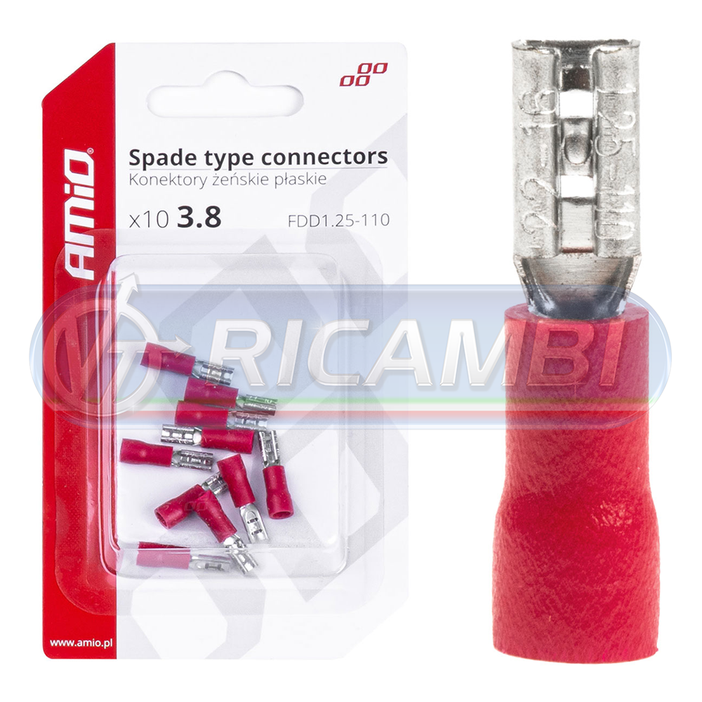 1 - FASTON FEMMINA 3,8 mm 0,5-1,5 mm2 10A 10 PZI