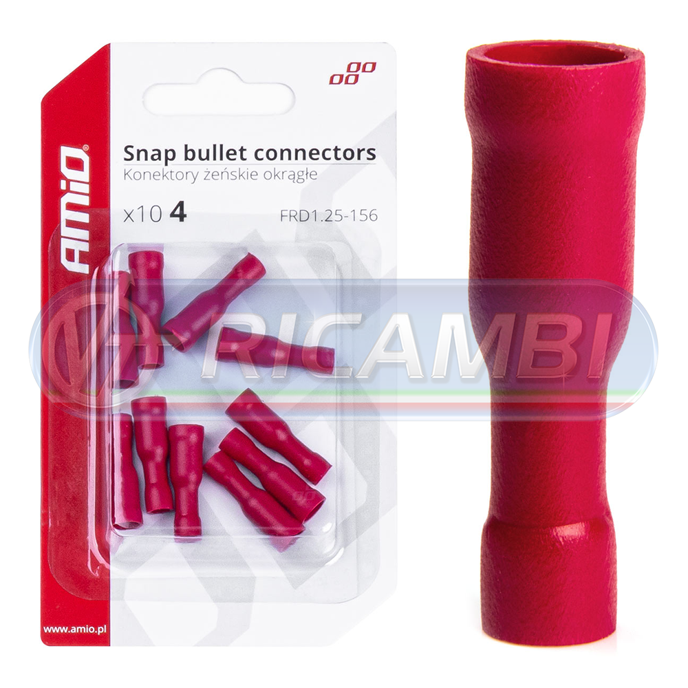 1 - FASTON FEMMINA BULLET ISOLATO 4 mm 0,5-1,5 mm2 10A 10 PZI