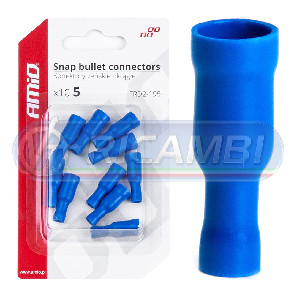 1 - FASTON FEMMINA BULLET ISOLATO 5 mm 1,5-2,5 mm2 15A 10 PZI