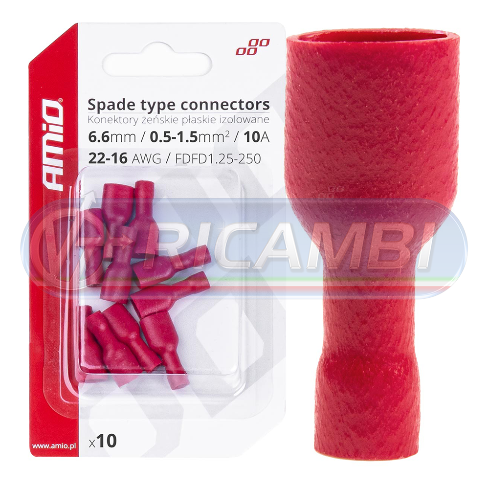 1 - FASTON FEMMINA ISOLATO 6,6 mm 0,5-1,5 mm2 10A 10 PZI