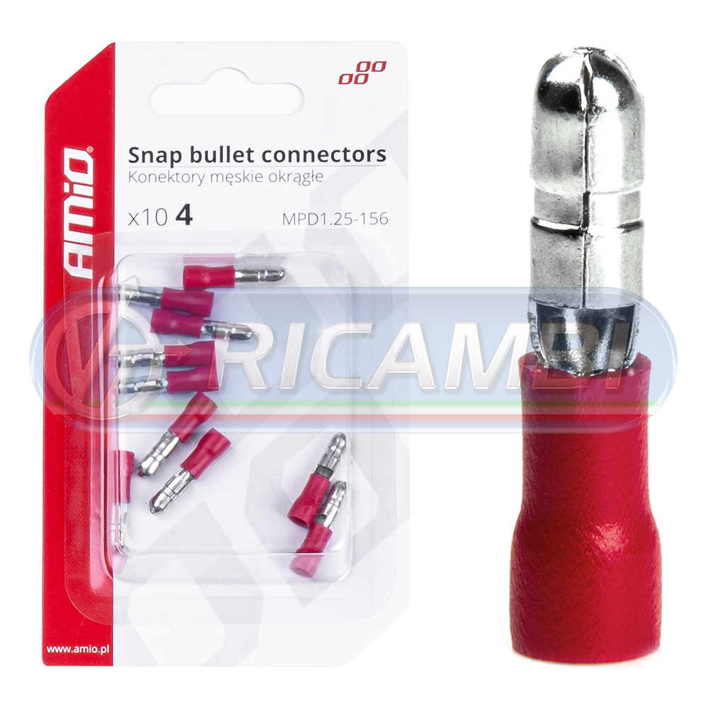 1 - FASTON MASCHIO BULLET 4 mm 0,5-1,5 mm2 10A 10 PZI