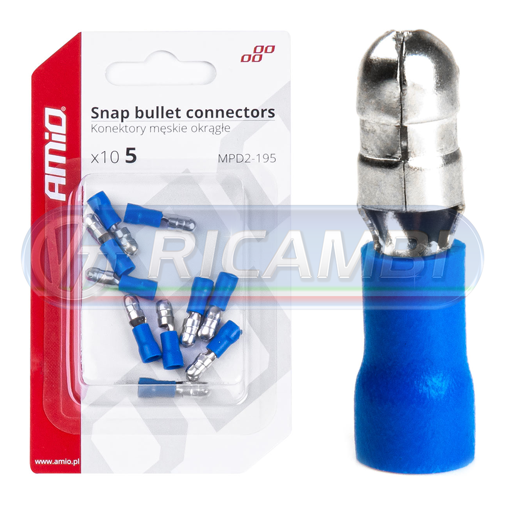 1 - FASTON MASCHIO BULLET 5 mm 1,5-2,5 mm2 15A 10 PZI
