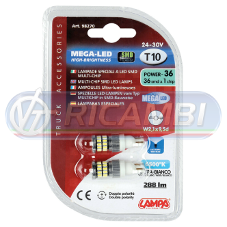 1 - LAMPADINA T10 24V 36 LED SMD IN COPPIA