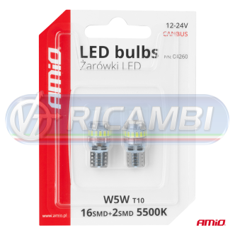 1 - LAMPADINA T10 12V-24V 16 LED SMD CANBUS