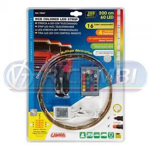 LAMPADA LED A STRISCIA 12/24V 60 LED 16 COLORI L. 200 CM C/ TELECOMANDO